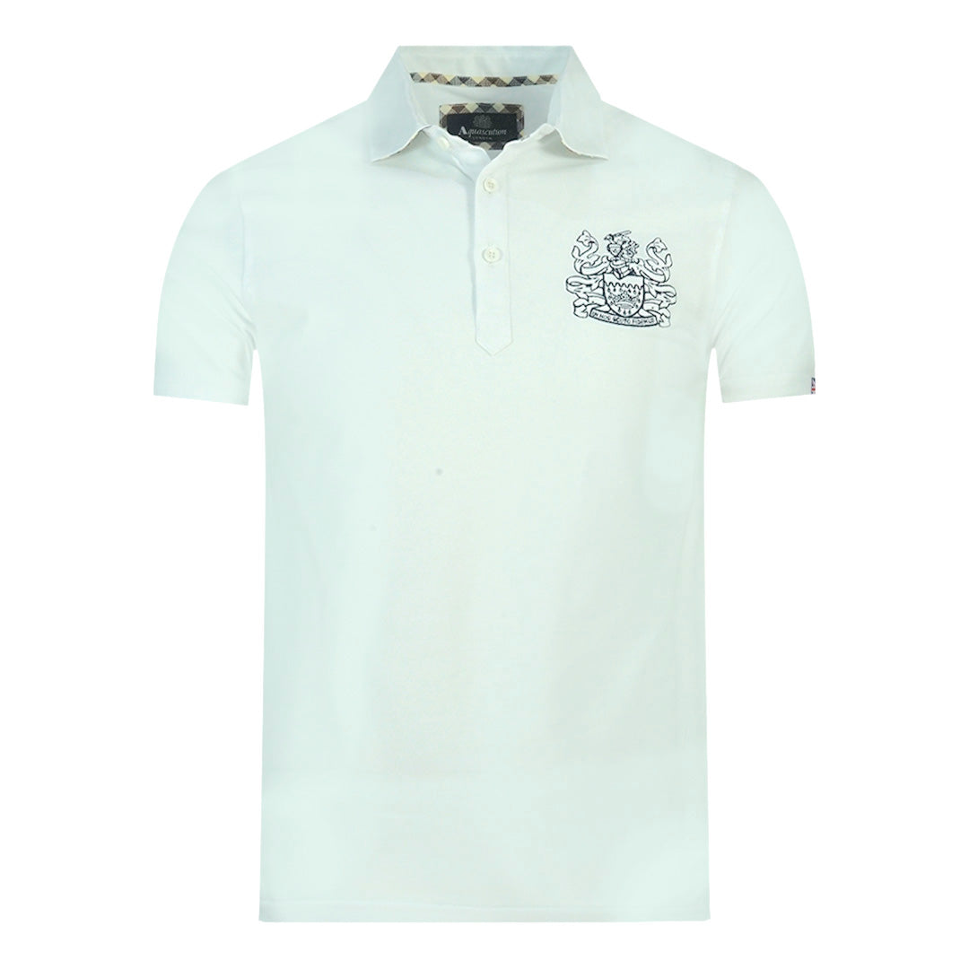 Aquascutum Aldis Crest Chest Logo White Polo Shirt - XKX LONDON