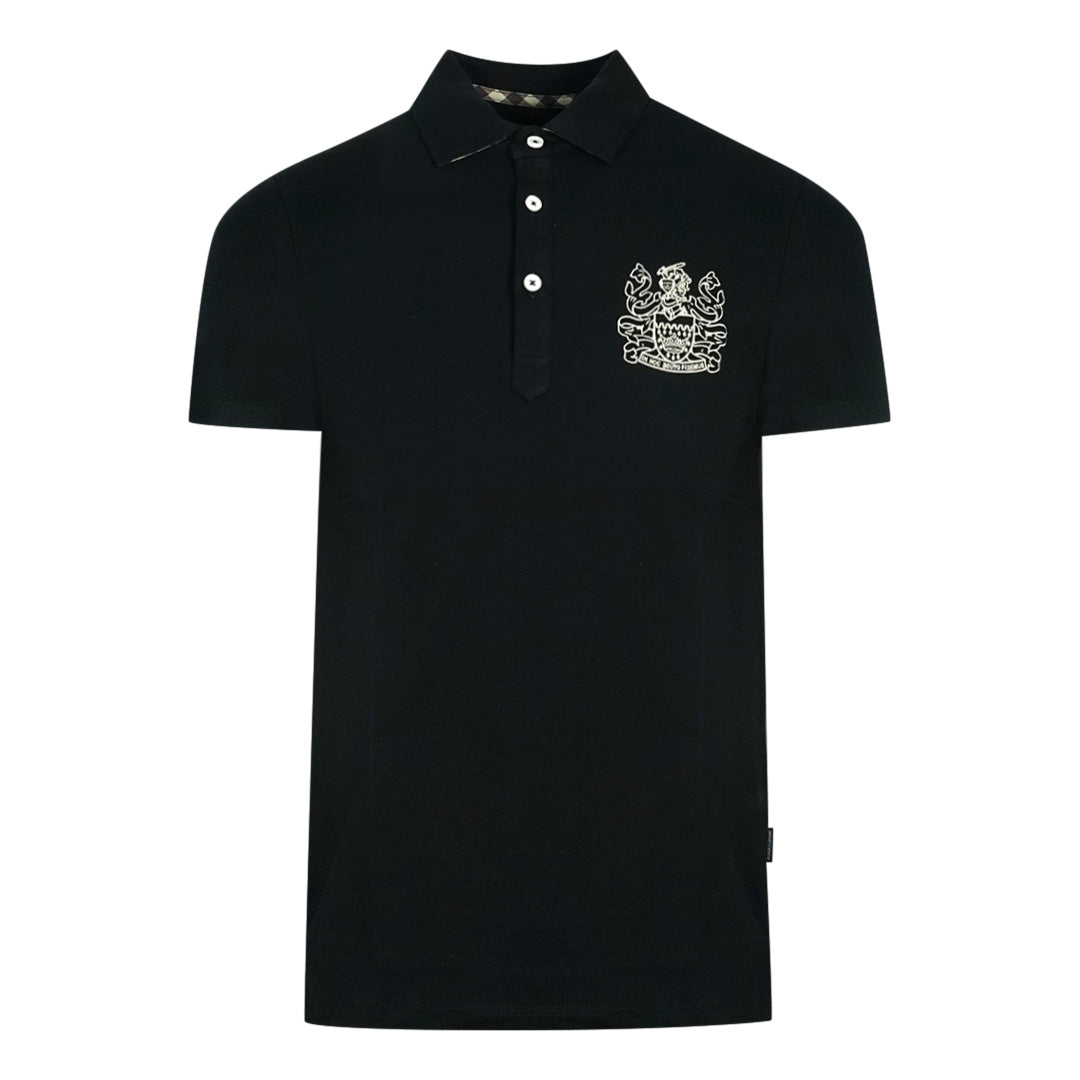 Aquascutum Aldis Crest Chest Logo Black Polo Shirt - XKX LONDON