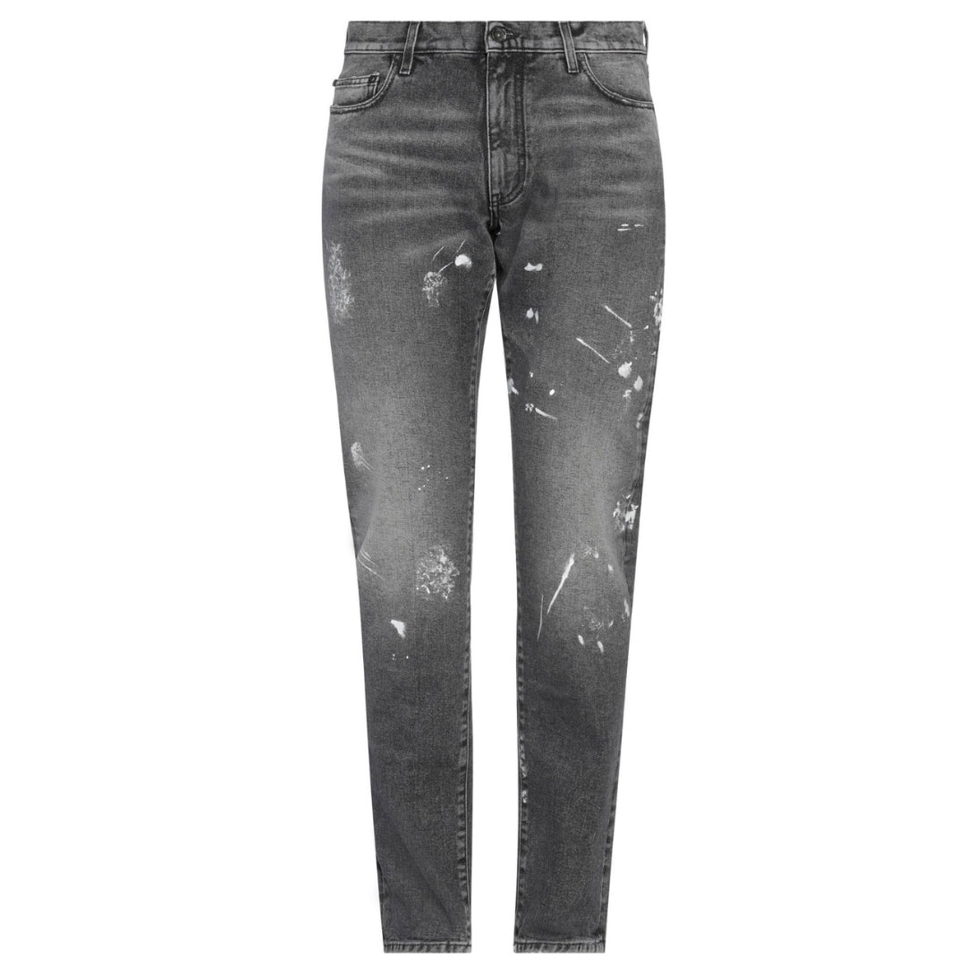 Off-White Paint Effect Diag Stripe Slim Fit Grey Jeans