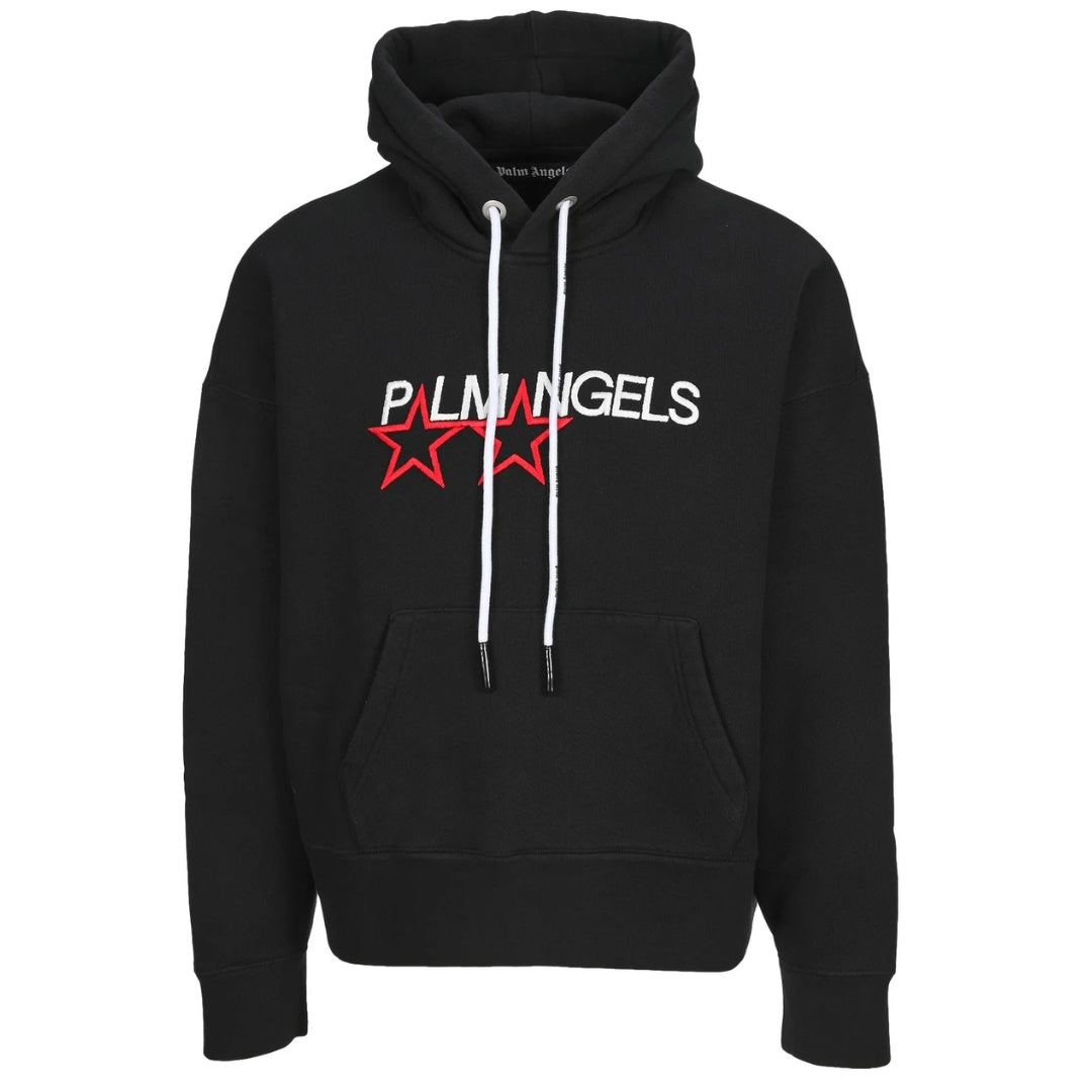 Palm Angels Embroidered Stars Logo Black Hoodie Palm Angels