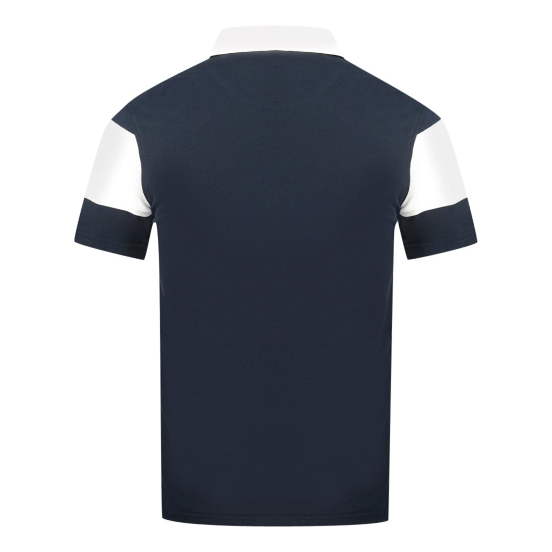 Aquascutum Colour Block Aldis Crest Chest Logo Navy Blue Polo Shirt - XKX LONDON
