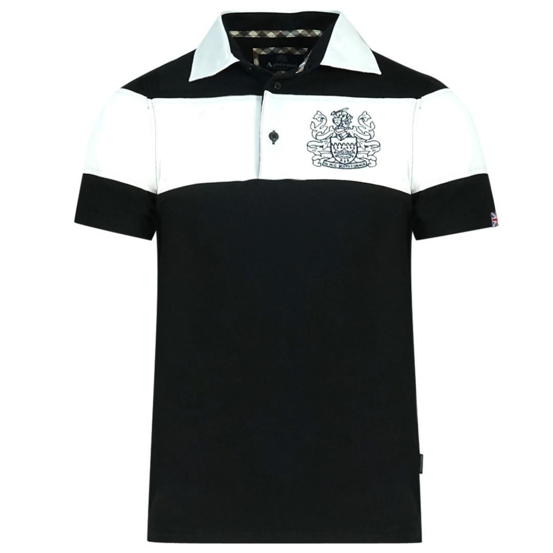 Aquascutum Colour Block Aldis Crest Chest Logo Black Polo Shirt - XKX LONDON