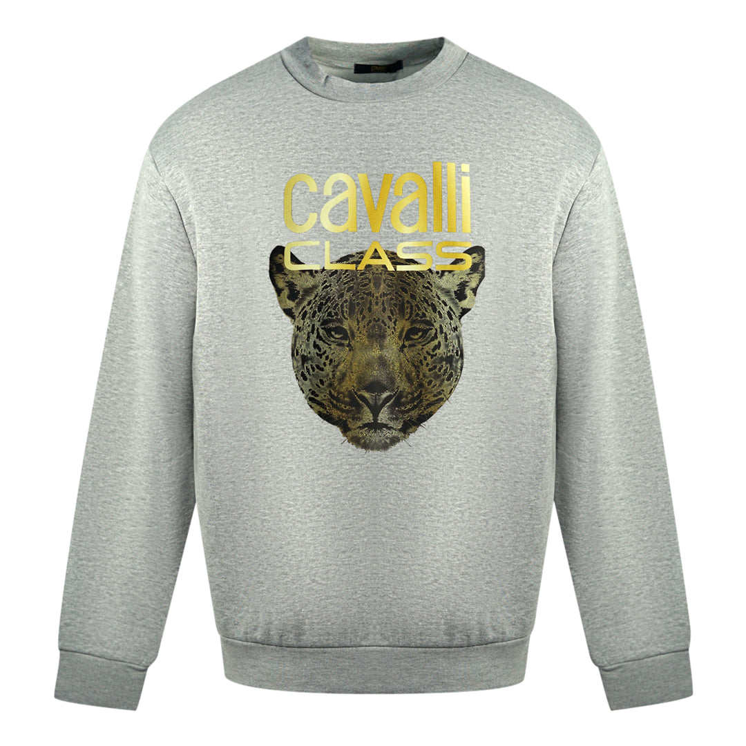 Cavalli Class Leopard Print Logo Grey Jumper