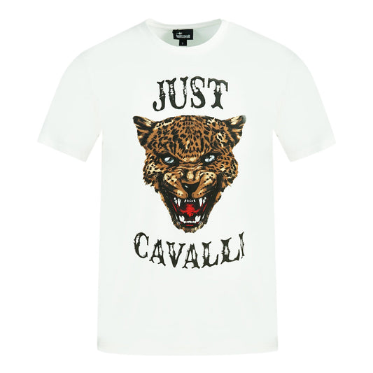 Just Cavalli Leopard Logo White T-Shirt Just Cavalli