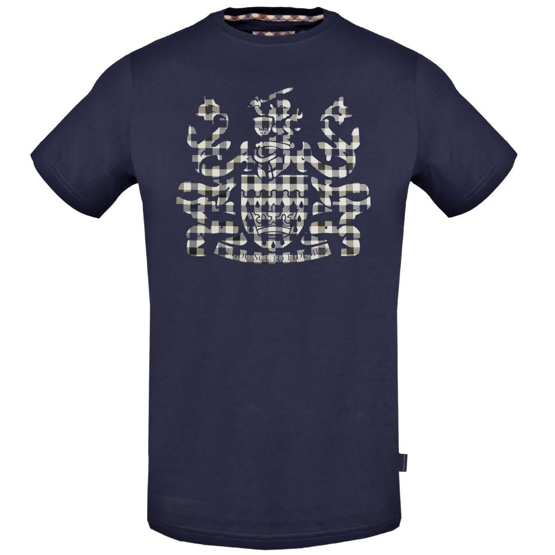 Aquascutum Check Aldis Crest Navy Blue T-Shirt